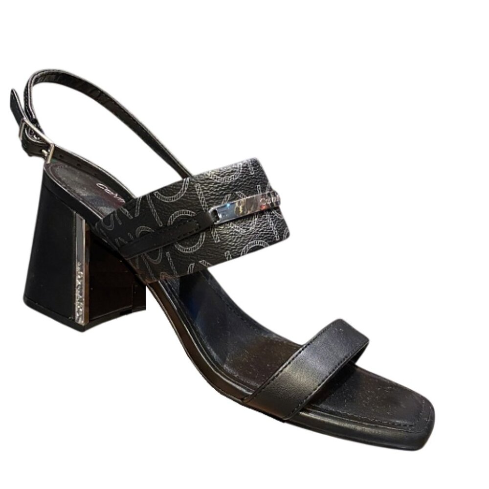Calvin Klein Hallow Womens Black Logo Block-Heel Slingback Sandals Size 9 NWOB